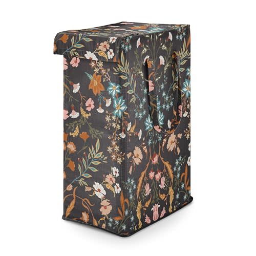 Sweet Jojo Designs Black Boho Wildflower Vintage Floral Girl Laundry Hamper Foldable Dirty Clothes Basket with Handles Baby Nursery Kid Bedroom Teen Bathroom Orange Teal Bohemian Farmhouse Cottagecore