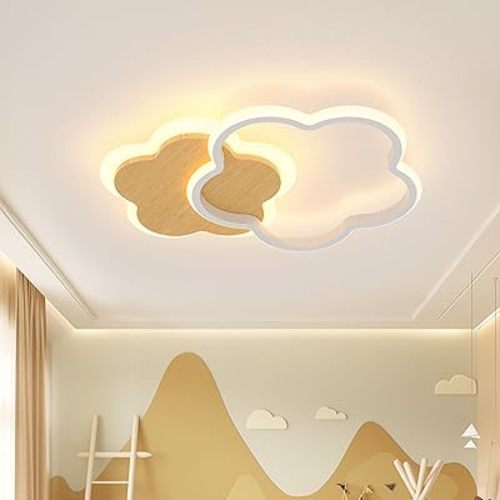 LED Ceiling Light 15.74in Two-Flower Ceiling Light 3000-6000k Flush Mount Light Fixture Bedroom 17W Modern Light Fixtures Ceiling with Night Light Ceiling Lamps for Living Room Toys Room