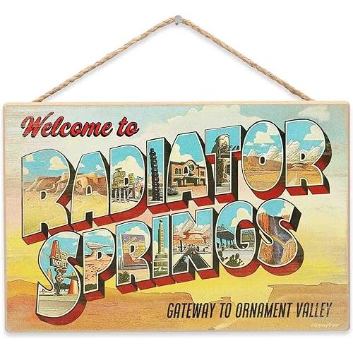Disney Pixar Cars Welcome to Radiator Springs Hanging Wood Wall Decor - Fun Cars Sign for Kids' Bedroom or Play Room