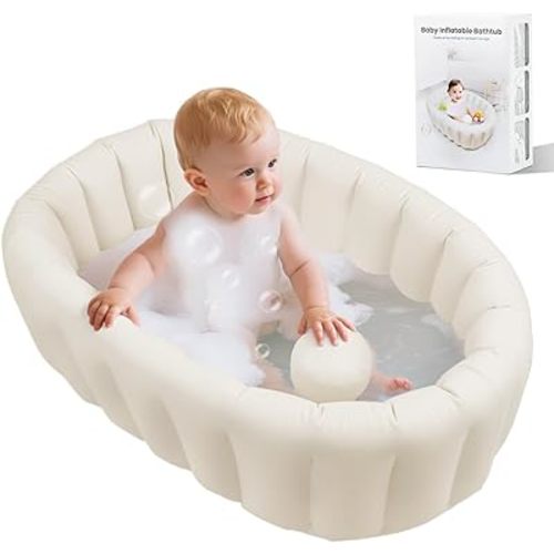 Inflatable Baby Bathtub, Collapsible Baby Bath Back Support, Portable Newborn Travel Bath tub with Drain Hole, Foldable Baby Bath Tubs for Infant to Toddler 0-24 Months (White)