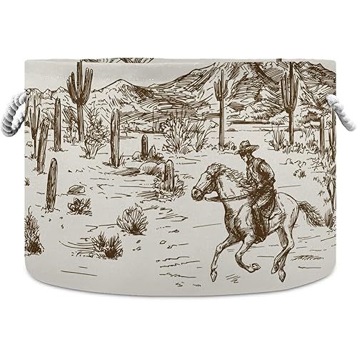 Cotton Rope Basket Western Desert Cowboy Baby Laundry Basket for Blankets Toys Storage Basket