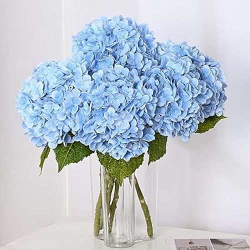3Pcs 21in Hydrangea Artificial Flowers, Latex Real Touch Hydrangeas Lifelike Large Hydrangea Flowers for Home Decor Party Arrangements Wedding Bouquets Centerpieces (Blue)