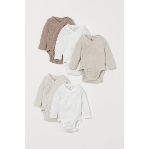 5-pack Wrapover Bodysuits - Beige/natural white - Kids | H&M US