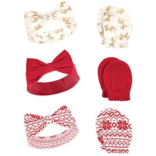 Hudson Baby Baby Girls' Cotton Headband and Scratch Mitten Set