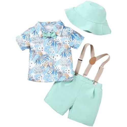 Baby Boy Clothes Toddler Short Sleeve Button Down Shirt Casual Suspenders Shorts+Caps Summer Outfits 1-4Y Clothes
