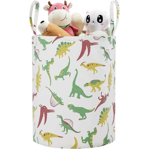 Large Storage Basket for Girls and Boys, Collapsible Laundry Hamper with Long Handles, Toy Bins for Nursery, Kids Room Décor (Green Dinosaur)