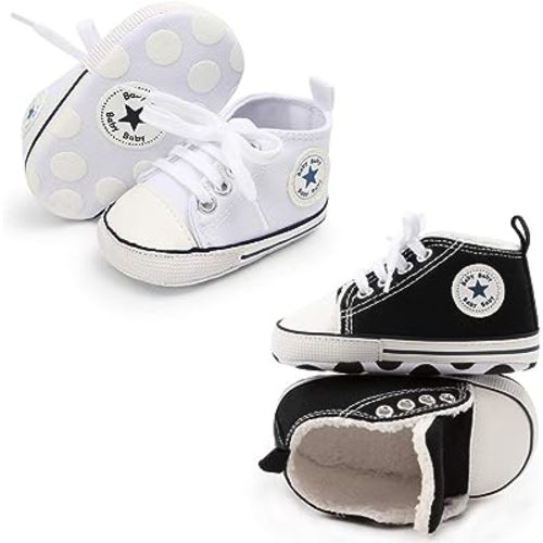KIDSUN Unisex Baby Boys Girls High Top Sneaker Soft Anti-Slip Sole Newborn Infant First Walkers Canvas Denim Shoes