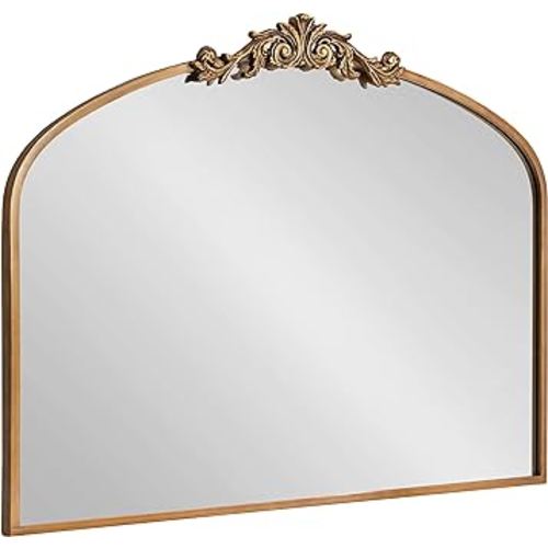 Kate and Laurel Arendahl Ornate Traditional Arch Mirror, 36 x 29, Gold, Decorative Baroque Style Arched Vintage Gold Mirror with Wide Frame and Ornamental Crown
