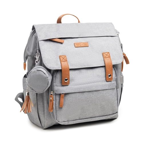 Small Diaper Bag Backpack, Mini Diaper Backpack, Lightweight, Insulated Pockets, Changing Pad, Stroller Straps (Grey, Flap)