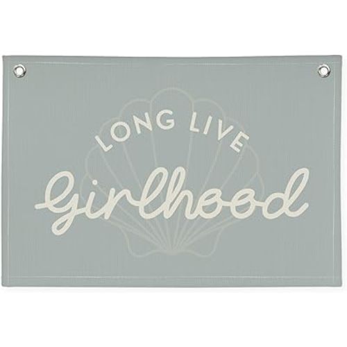 Cute Blue Coastal Girls Room Decor,Beach Room Decor Long Live Girlhood Sea Shells Linen Hanging Banner Flag for Nursery Playroom Wall,Toddler Decorations Trendy 30x20,girlroom