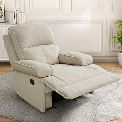 Nursery Rocking Chairs,Velvet Rocker Recliner Nursing Chair,Oversized Nursery Recliner Glider Chair with Extra Wide Footrest for Breastfeeding,Beige