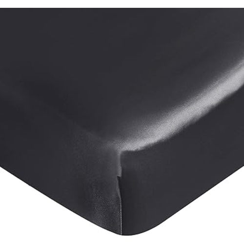 Satin Crib Sheet Fitted, Soft & Silky Baby Mattress Sheet (52"x28"x8") for Boys and Girls, Great for Baby with Hair and Skin, Black