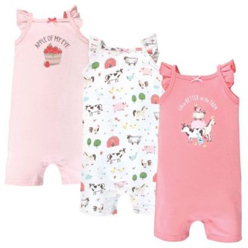 Hudson Baby Infant Girl Cotton Rompers, Girl Farm Animals, 6-9 Months