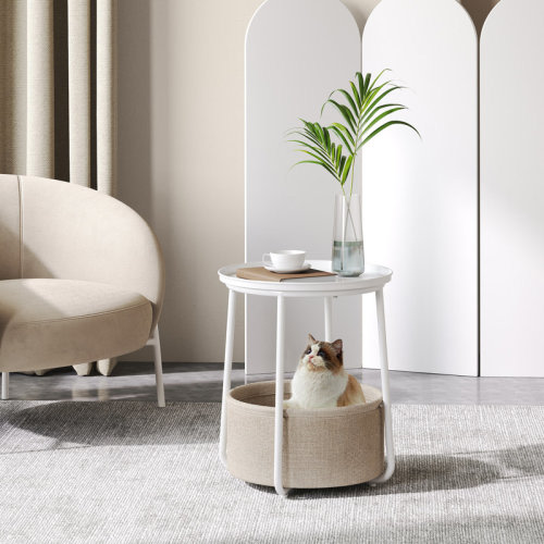 Ebern Designs Neili Steel Tray Top End Table with Storage Fabric Basket & Reviews | Wayfair