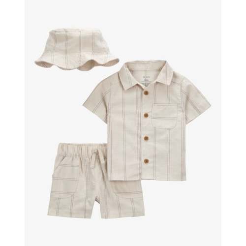 Baby Boy 3-Piece Striped Little Short & Hat Set - Khaki - Carter's | Carter's