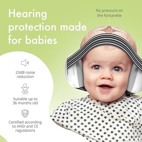 Alpine Muffy Baby Ear Protection for Babies and Toddlers up to 36 Months - CE & ANSI Certified - Noise Reduction Earmuffs - Comfortable Baby Headphones Against Hearing Damage & Improves Sleep - Black