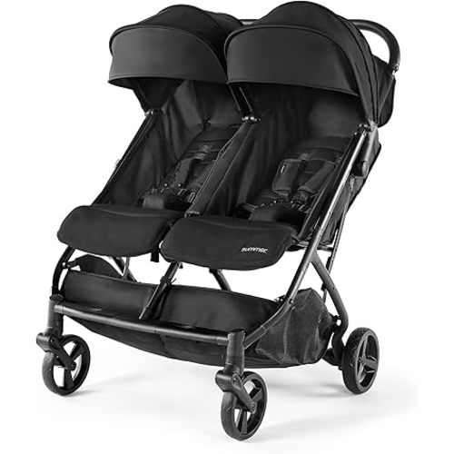 Summer Infant 3Dpac CS+ Double Stroller, Black – Car Seat Compatible Lightweight Baby Stroller with Convenient One-Hand Fold, Reclining Seats, Two Extra-Large Canopies & Parent Friendly Features