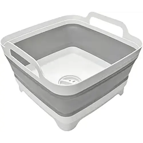 Collapsible Wash Basin 9L, Foldable Dish Tub with Drain Plug, Portable Collapsible Dish Basin, Camping Sink for Washing Dishes, Laundry & Kitchen Use,Gray