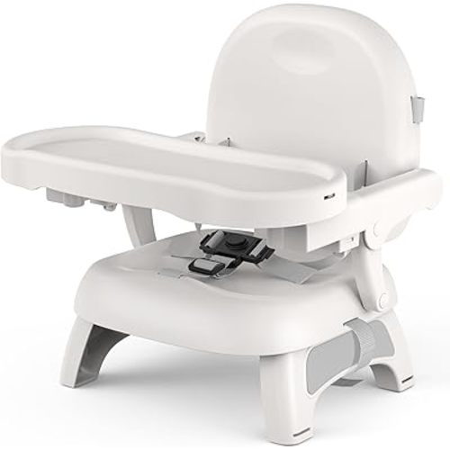 Premium Bella’s Friends 3-in-1 Toddler Booster Seat for Dining Table and Kitchen Chair with Adjustable Tray and Safety Straps, Foldable&Portable Baby Seat for Travel, Feeding, and Floor Use, Gray