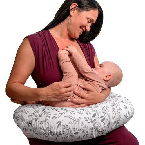 Boppy Nursing Pillow Original Support, Gray Taupe Leaves, Ergonomic Nursing Essentials for Bottle and Breastfeeding, Firm Fiber Fill, with Removable Nursing Pillow Cover, Machine Washable