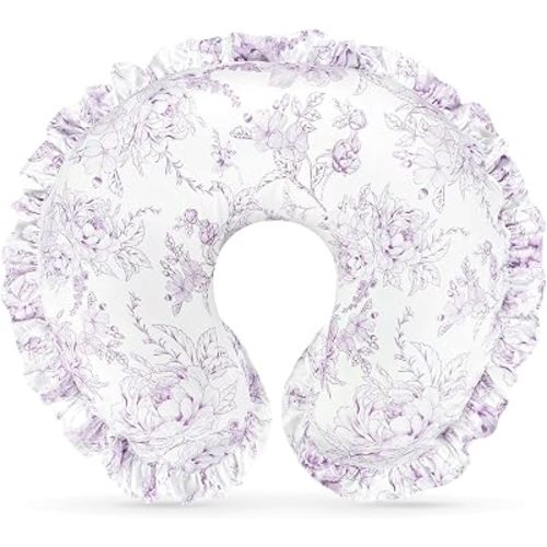 DILIMI Nursing Pillow Cover, Removable Ruffled Pillowcase for Breastfeeding Pillows, Ultra Soft Comfortable Slipcover for Baby Girl and Boy, Purple Floral