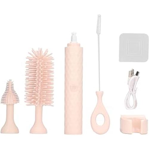 Garosa Electric Bottle Brush Electric Cleaning Brush Set Bottle Brush Pacifier Brush Straw Brush Pacifier Cleaning 2 Speeds Rotating Silicone Bristles (Pink)