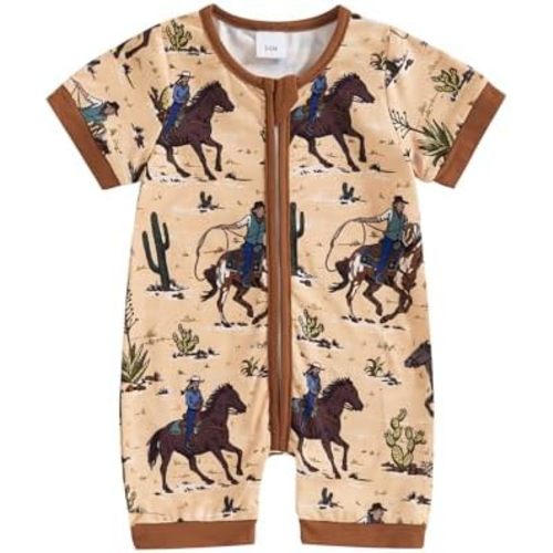 Newborn Baby Boy Summer Clothes Cute Print Round Neck Short Sleeve Romper Jumpsuit One Piece Outfit
