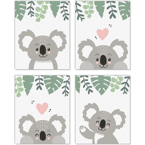 Big Dot of Happiness Koala Cutie - Unframed Bear Nursery Wall Art and Kids Room Decor Linen Paper Wall Art - Set of 4 - Artisms - 8 x 10 inches