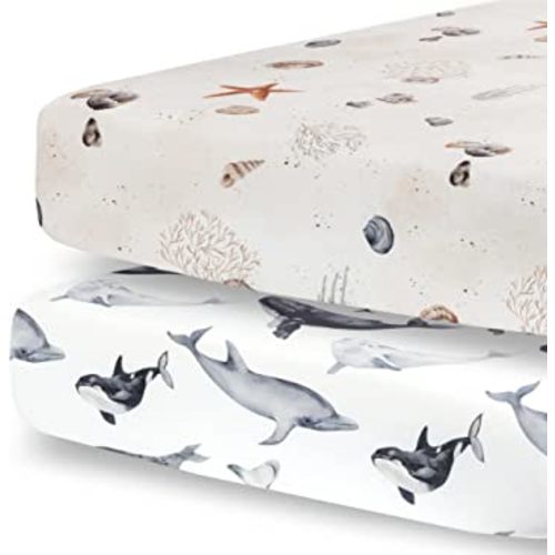 Pobibaby - 2 Pack Premium Fitted Baby Boy Crib Sheets for Standard Crib Mattress - Ultra-Soft Jersey Knit, Safe and Snug, and Stylish Ocean Crib Sheet (Seaside)