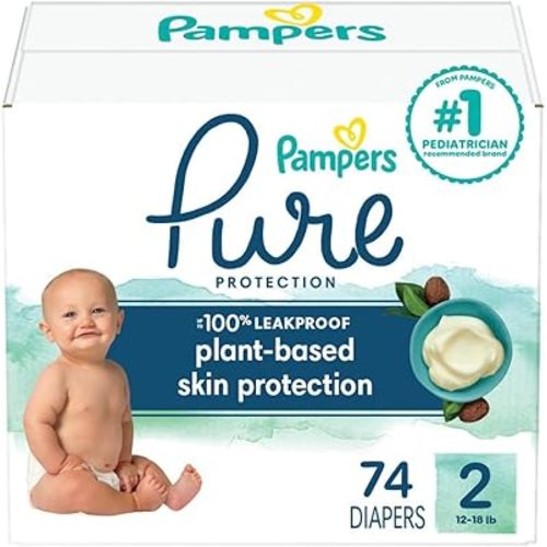 Pampers Pure Protection Diapers - Size 2, 74 Count, Hypoallergenic Premium Disposable Baby Diapers