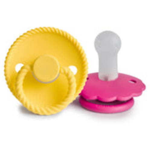 FRIGG Rope/Daisy Silicone Pacifier (Sunflower/Fuchsia) 2-Pack (6-18 Mo – Mushie