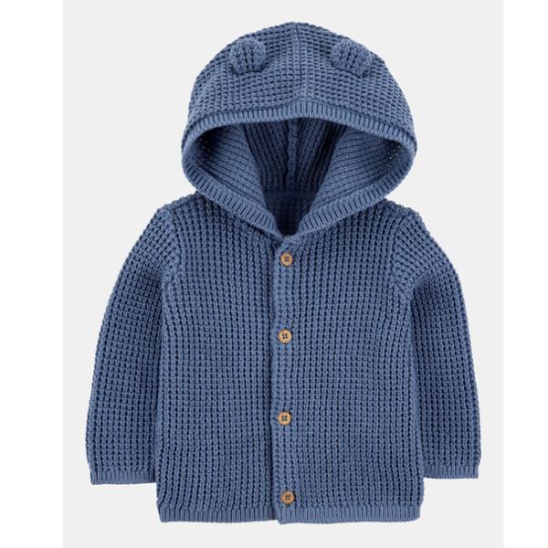 Baby Hooded Waffle Knit Cardigan - Navy Blue | Carter's