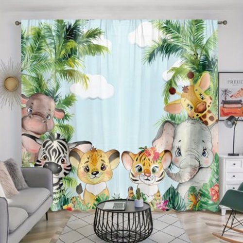 WNOOHIY Cartoon Animal Safari Zoo Theme Print Curtains for Bedroom, Living Room,Home Decor, 2 Panels