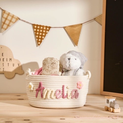 Personalized Storage Basket for Kids | Custom Name Embroidery | Toy & Book Organizer | Colorful and Fun Storage Solution | Perfect Baby Gift