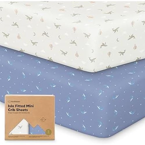 Pack and Play Sheets Fitted - 2-Pack Mini Crib Sheets for Pack N Play Mattress 38x26, Soft & Cozy, Neutral Toddler Playard Bedding, Snug Fitted Mini Baby Crib Mattress Cover Boy, Girl (Marine Muse)