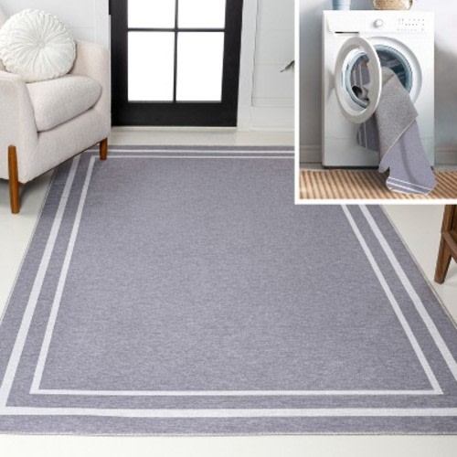 JONATHAN Y Sloane Classic 2-Stripe Border Washable Gray/Cream 8 ft. x 10 ft. Area Rug