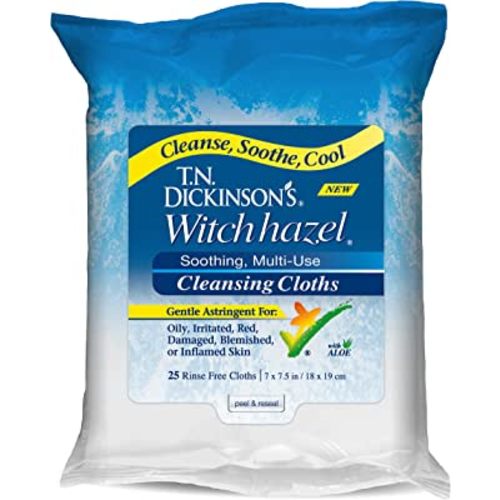 T.N. Dickinson's Witch Hazel New Soothing MultiUse Cleansing Cloth, Clear, 25 Count