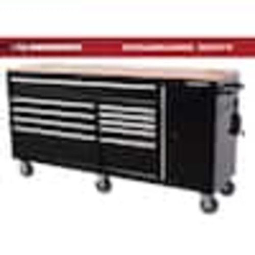 Husky Standard Duty 72 in. W x 20 in. D 10-Drawer Gloss Black Mobile Workbench Cabinet with Solid Wood Top H72MWC10BLK-TL