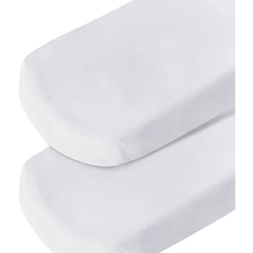 Bassinet Sheet 2 Pack Cotton Fitted Sheets Set for Oval Rectangle Hourglass Bassinet Mattress and Moses Baskets, Super Soft and Breathable Cover for Baby Girl Boy 32''x16''x4'', White