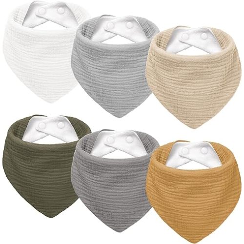 Susurration Muslin Baby Drool Bibs 6Pack Soft Triangular Adjustable Baby Bandana Bibs for Unisex Girls & Boys