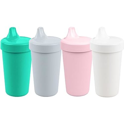 Re-Play Made in USA 10 Oz. Sippy Cups for Toddlers, Pack of 4 - Reusable Spill Proof Cups for Kids, Dishwasher/Microwave Safe - Hard Spout Sippy Cups for Toddlers 3.13" x 6.25", Modern Blush
