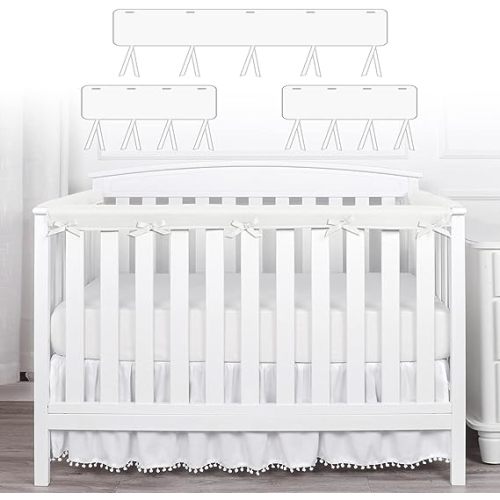 Vjningu Crib Rail Covers, Wrapped Rail Cover 3 Pcs (One Set) Anti-Collision Strip Corner Cover for Teething Bed Guardrail Cover Furniture Boys & Girls for Standard Crib（White）