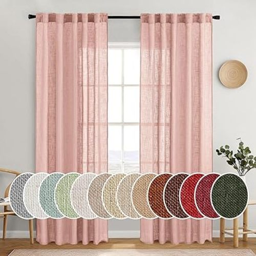 MIULEE Blush Pink, Light Pink Linen Curtains 84 Inch Length, 2 Panels Linen Textured Window Drapes for Girls Bedroom Nursery, Soft Thick, Semi Sheer Light Filtering, Back Tab, for Kids Living Room, Decor