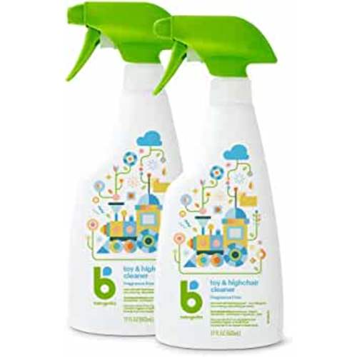 Babyganics Toy & Highchair Cleaner Spray, Fragrance Free, 17oz Spray Bottle, Made without ammonia, bleach, phosphates, phthalates or dyes, Pack of 2.