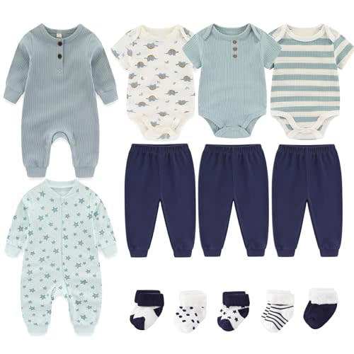Ruliby Baby Bodysuit and Pant Sets Ribbed Romper Soft Newborn Boy Girl Clothes Outfits Layette Gift Set