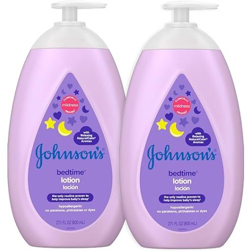 Johnson's Moisturizing Bedtime Baby Lotion with Coconut Oil & NaturalCalm Aromas to Help Relax Baby, Mild, Hypoallergenic & Paraben-, Phthalate- & Dye-Free, Twin Pack, 27.1 fl. oz, 2 Pack