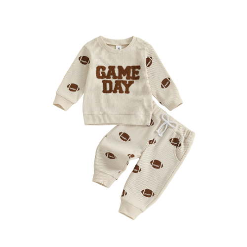 BemeyourBBs Boy Fall Outfits Embroidery Long Sleeve Pullover + Football Pants