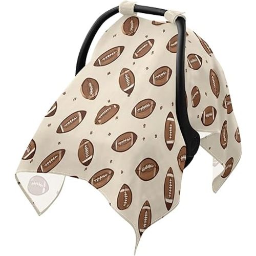 Retro American Footballs Beige Car Seat Cover Baby Breathable Soft Infant Carseat Covers Canopies Babies Carrier Covers for Girl Boy