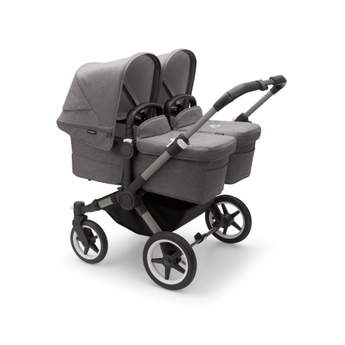 Bugaboo Donkey 5 Twin bassinet and seat stroller graphite base, grey mélange fabrics, grey mélange sun canopy