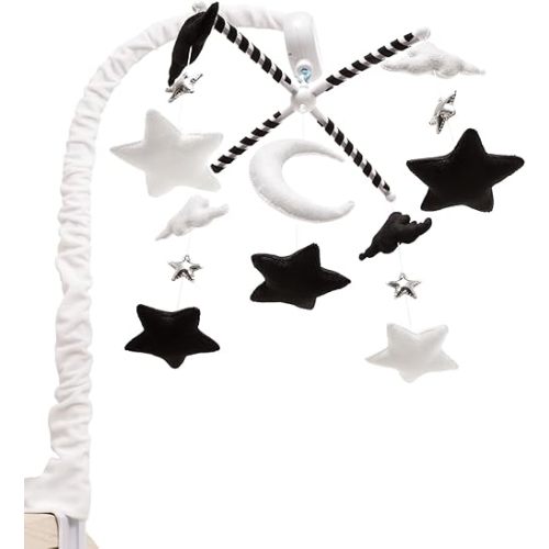 Starry Night Mobile - Cloud and Star Mobile with 12 Piano Lullabies - Black and White Baby Crib Mobile for Boys & Girls